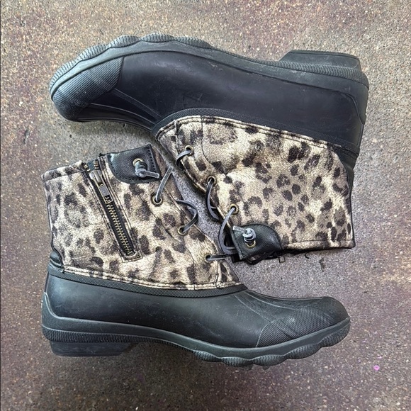 Sperry Black and Leopard Print Boots - Picture 3 of 4